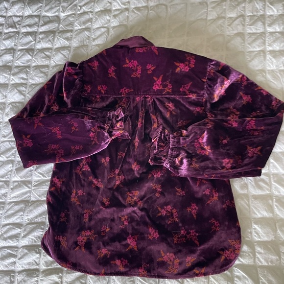 Anthropologie Pilcro Purple Velour Floral Buttoned Relaxed Blouse - Picture 12 of 14